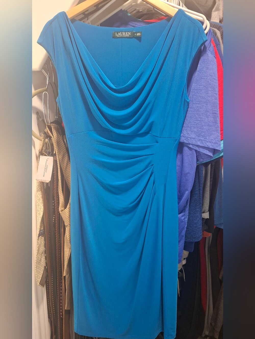 Ralph Lauren Teal Blue Draped Cowl Neck Maxi Dress